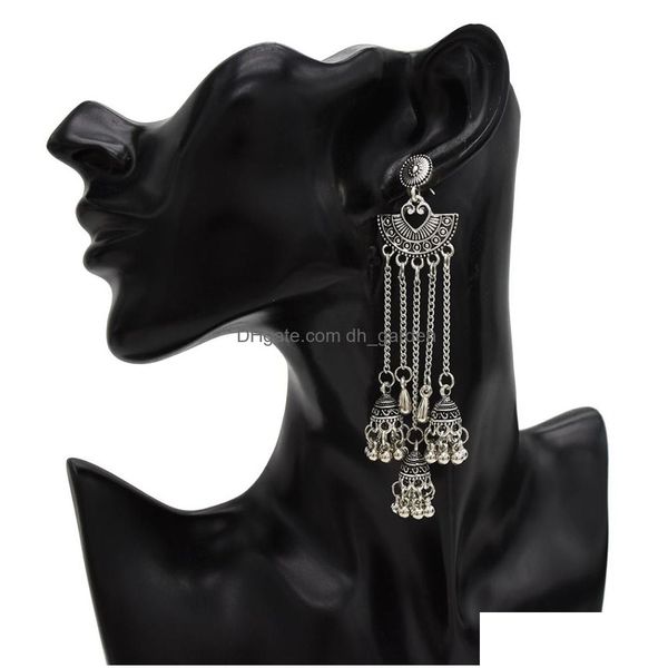 Dangle Chandelier Bollywood Oxidado Sier Gold Tradicional Jhumka Jhu Indiano Grande Longo Borla Brincos Para Mulheres Afegã Triba Dhgarden Dhs30