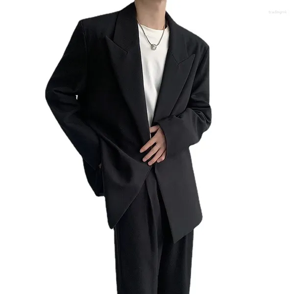 Abiti da uomo Blazer Stile coreano Vita con lacci Giacca tinta unita Risvolto 2024 Moda primaverile Abbigliamento maschile