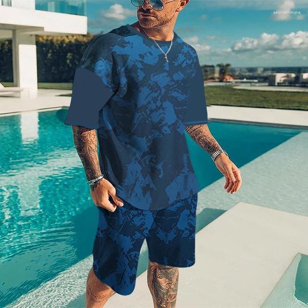 Tute da uomo Moda Abbinamenti coloriTuta estiva da uomo T-shirt a maniche corte Pantaloncini Set da 2 pezzi Abbigliamento sportivo casual alla moda oversize