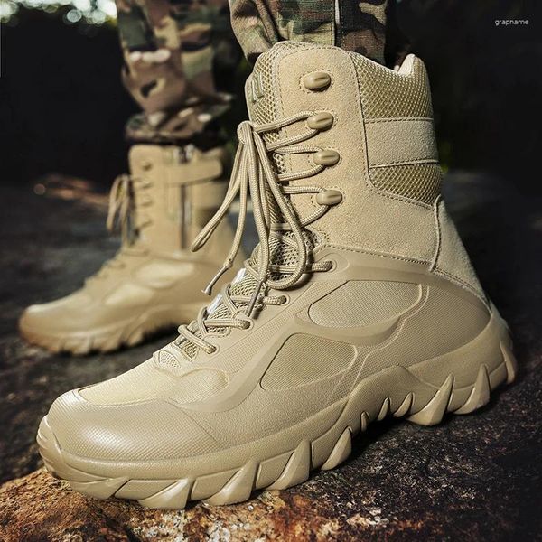 Sapatos de fitness bege grande size48 botas militares e táticas para o treinamento do homem alta qualidade combate bot infantaria askeri exército à prova dwaterproof água