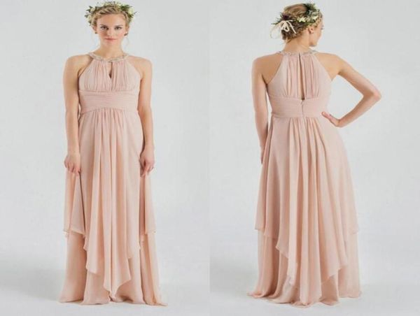 Assimétrico longo pérolas frisado jóia pescoço damas de honra vestidos formais ruched chiffon uma linha dama de honra praia festa de casamento vestido4039386