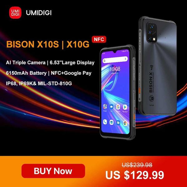 Mobiltelefone UMIDIGI BISON X10S X10G IP68/IP69K wasserdichtes und robustes Telefon NFC 6,53 Zoll HD+4GB+64GB Akku Smartphone Q240312