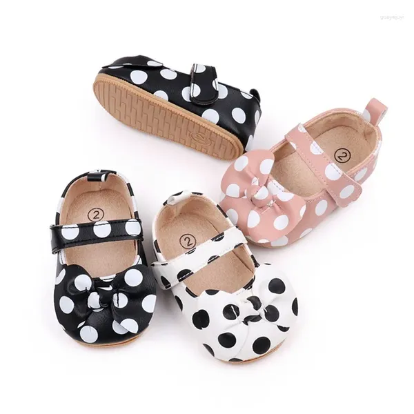 Primi camminatori 0-18 mesi Neonate Mary Jane Scarpe Simpatico fiocco con stampa a pois in pelle Princess Flats Casual Walking per neonati