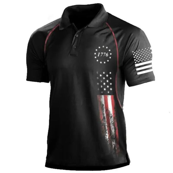 1776 Dia da Independência Camisa Polo Militar Homens Camiseta Bandeira Americana Manga Curta Mens Roupas Tops Outdoor Golf 240226