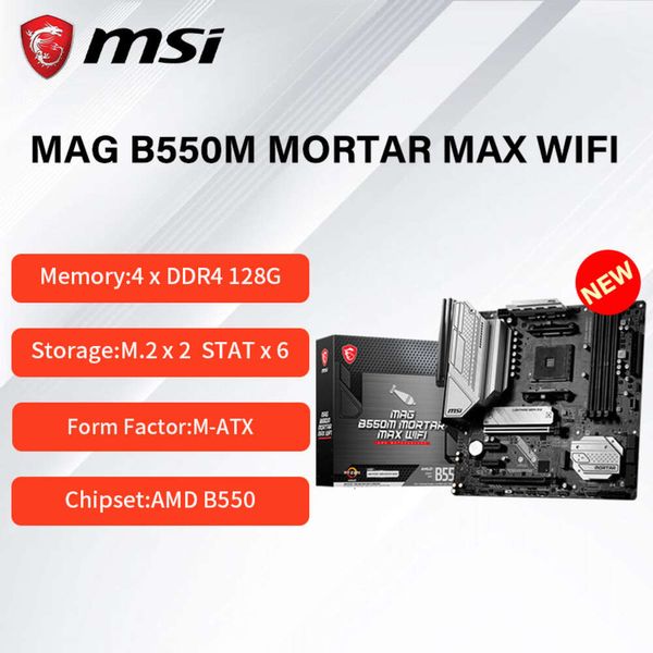 MSI MAG B550M MORTAR MAX WIFI DDR4 4400MHz Placa-mãe com suporte para processadores AMD Ryzen série 5000 AM4 Placa-mãe PCIe 4.0 M-ATX