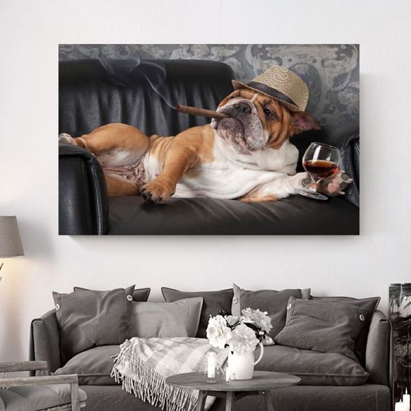 Moderna tela di grandi dimensioni pittura cane divertente poster arte della parete immagine animale stampa HD per soggiorno camera da letto decorazione275E