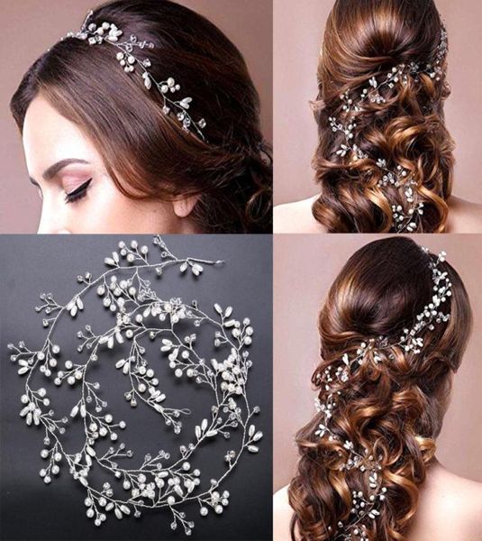 Matrimonio nuziale damigella d'onore argento fatto a mano strass perla fascia per capelli fascia accessori per capelli di lusso copricapo fascinatori tiara G4376425