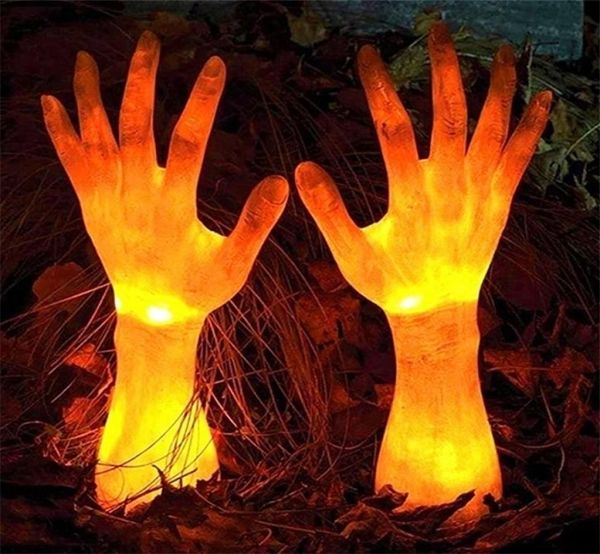 Decoração de festa ornamentos de Halloween atraente inquebrável plástico zumbi mãos em forma de LED brilhante para férias em casa 2209087754767