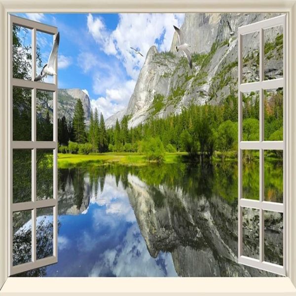 wunderschöne Landschaft, See- und Berge-Hintergrundbilder vor dem Fenster, künstlerische HD-Konzeption, dreidimensionale 3D-Landschaft, backgroun267e