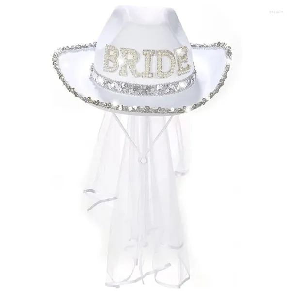 Boinas Noiva Cowgirl Chapéu com véu para acessórios de casamento de festa de despedida de solteira