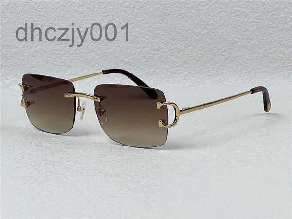 Moda luxo óculos de sol vintage masculino design sem moldura forma quadrada óculos uv400 ouro luz cor lente 0104 com caso buffs multi 7w1h