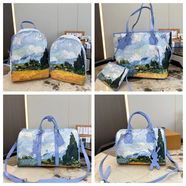 Saco de desenhista mochila tote saco duffle sacos unisex hangbag gogh pintura a óleo casais totes unisex exterior luxo sacos de ombro mulheres homens mochila