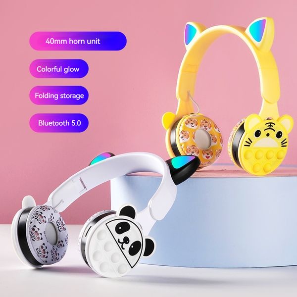 Auricolari Bluetooth per bambini di cartoni animati panda graziose pressione di dito a bolle colorate riducendo le cuffie wireless