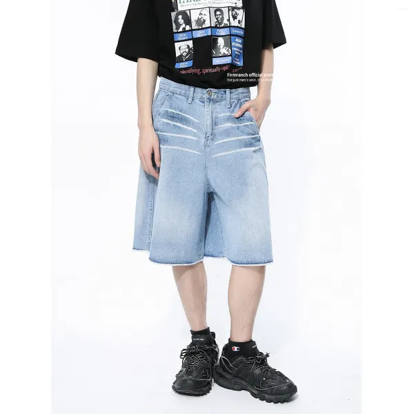 Männer Jeans Firmranch 2024 Sommer Blau Jorts Baggy Für Männer Frauen Breite Beine Kurze Lose Vintage Schnurrbart Effekt Denim fünfte Hosen