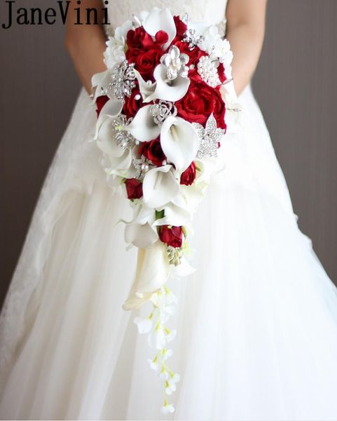 2020 artificial pérola cristal buquês de noiva marfim cachoeira casamento flor de noiva vermelho noivas artesanal broche buquê de mariage6287638