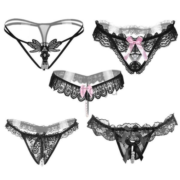 Mutandine da donna 5 pz / lotto 5 stile colore nero mutandine di perle biancheria intima da donna sexy perizoma in pizzo perizoma a vita bassa stringhe bowknot LJ200822 ldd240311