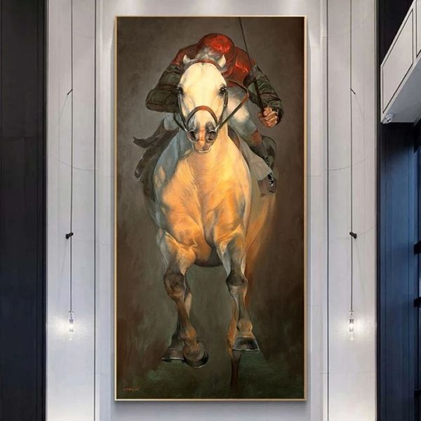 Jockey Running Horse Poster und Drucke Leinwand Kunst Abstrakte Malerei Moderne Wohnkultur Wand Kunst Bilder Für Wohnzimmer Animal230q