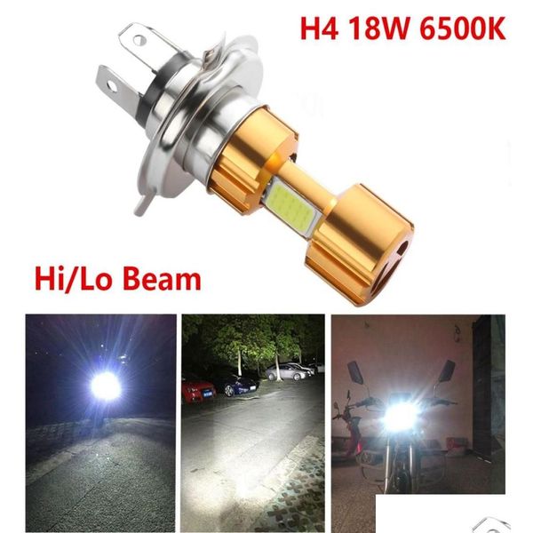 Iluminação de motocicleta H4 18W LED 3 Cob DC 12V Farol branco Bb 2000Lm 6500K Hilo Feixe de alta potência Super Bright Light Lamp6213117 Drop D Oti6Q