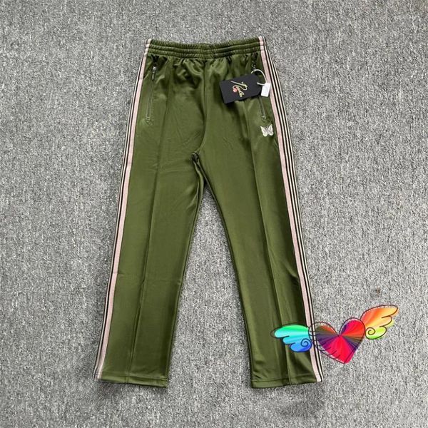 Herrenhose Poly Smooth Green Needles Track Herren Damen gewebte Streifen bestickt Schmetterling Reißverschluss AWGE Hose