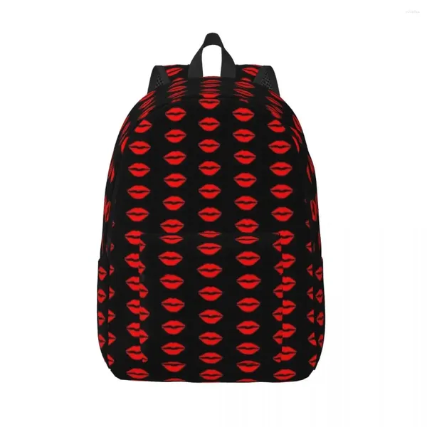 Mochila lábios vermelhos mulher pequena mochilas meninos meninas bookbag à prova dwaterproof água bolsa de ombro portabilidade viagem estudantes sacos escolares