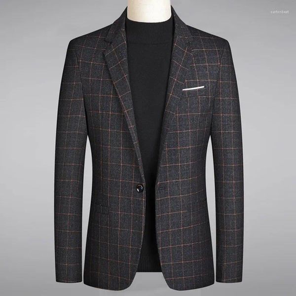 Erkekler Suits Yüksek kaliteli İngilizce tarzı 2024 düz renkli klasik iş gündelik moda ekose tek takım elbise asetat blazer erkekler viskoz