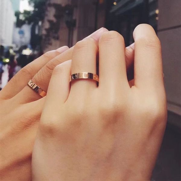 18k anel de amor anéis de designer anéis de banda de coração homens mulheres casais jóias titânio aço anéis de casamento clássico ouro prata rosa cor parafuso com diamantes tamanho 5-12