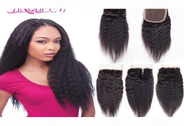 Cabelo Humano Virgem Brasileiro 4x4 Fechamento de Renda Kinky Straight Tece Fechamento Densidade Completa Não Processado Cor Natural Kinky Straight7017314