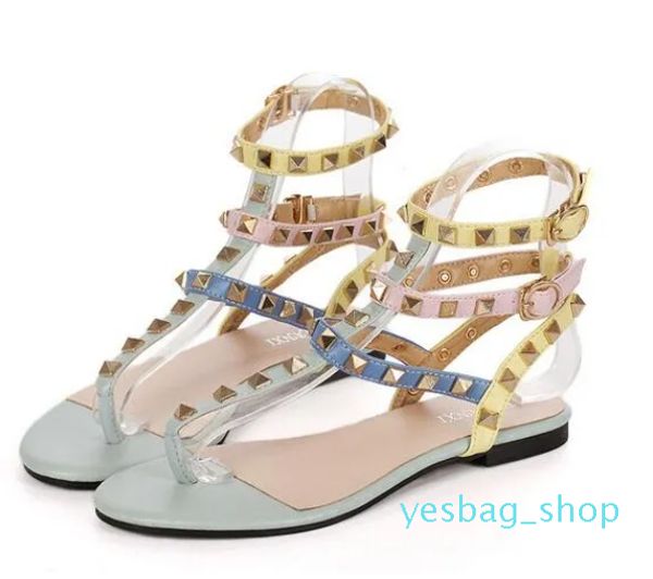 Taglia 34-45 sandali gladiatore color arcobaleno donna designer di marca rivetti infradito sandali con cinturino a T cintura alla caviglia scarpe romane