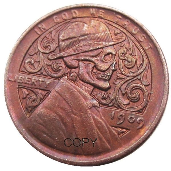 US01 Hobo níquel 1909 Penny enfrentando crânio esqueleto zumbi cópia moeda pingente acessórios Coins227E