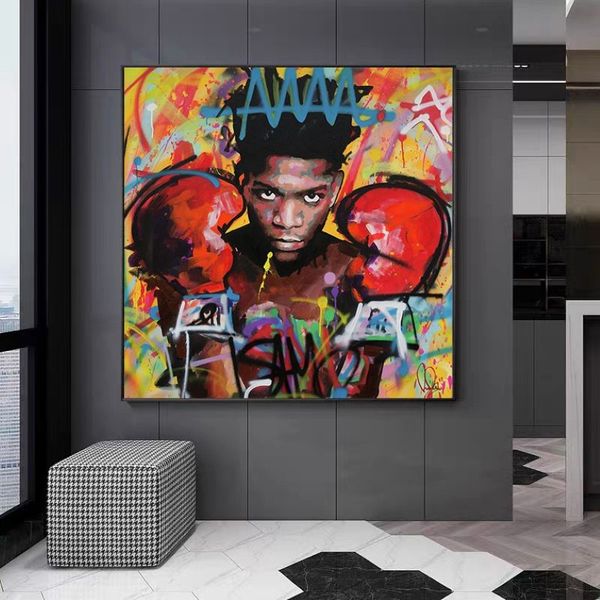 Arte moderna de grafite boxer africano, posteres e impressões, pinturas em tela, imagens de arte de parede para sala de estar, decoração de casa, quadros no fra251u