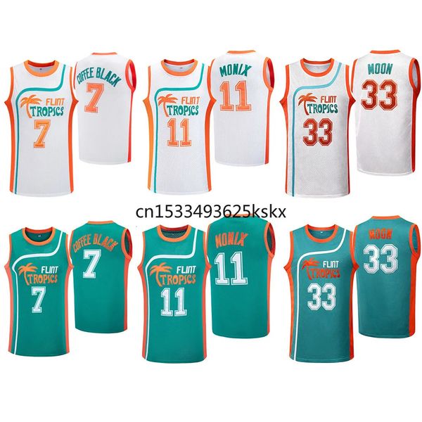 Kaffeeschwarzes Trikot 7 Flint Tropics Basketball 33 Jackie Moon Sportshirt 11 Ed Monix Herrenfilm US-Größe SXXXL 240306