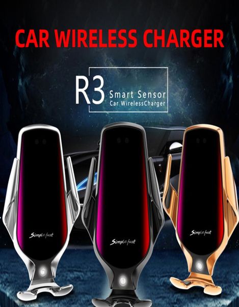 Carregador sem fio para carro R3 original 10W Carregamento rápido Suporte de telefone de fixação automática Suporte de saída de ar do carro para iphone Samsung com b7434867