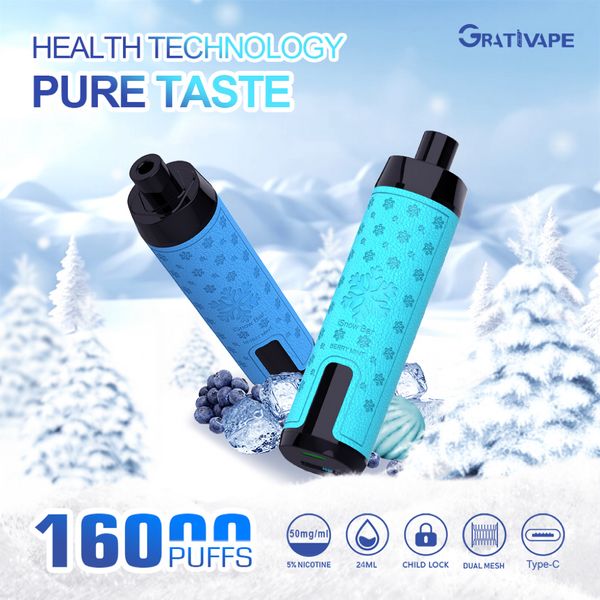 Горячие продажи Al Кальянные продукты Grativape Isnow 16000 затяжек Сок 5% никотина Оптовая продажа Одноразовая ручка Vape 700 мАч Аккумулятор 24 мл Электронный сок