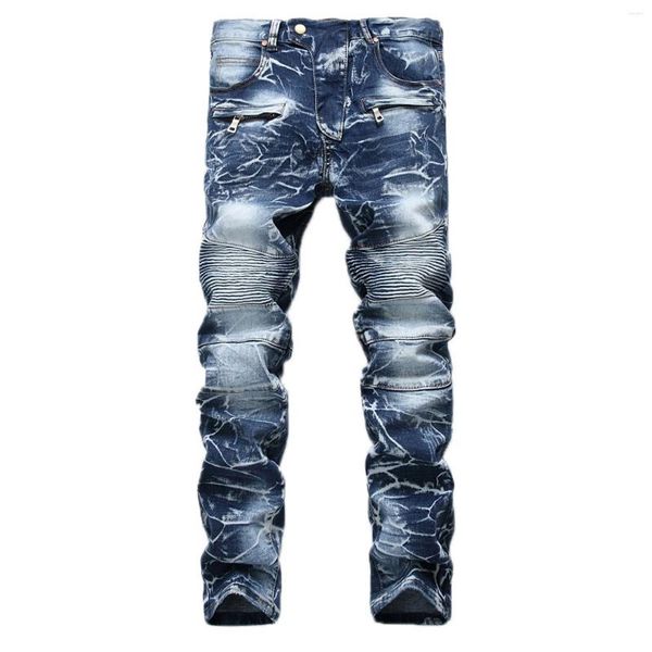 Jeans da uomo Denim Vintage Hole Fold Wash Work Pantaloni sfilacciati da ragazzo Pantaloni basic da uomo Pantalon Homme