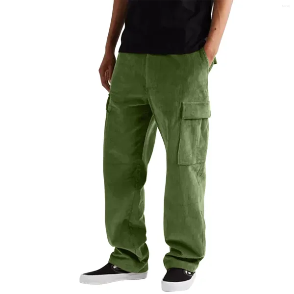 Pantaloni da uomo Pantaloni cargo da uomo in velluto a coste tinta unita multitasche dritti Pantaloni larghi da lavoro casual da strada