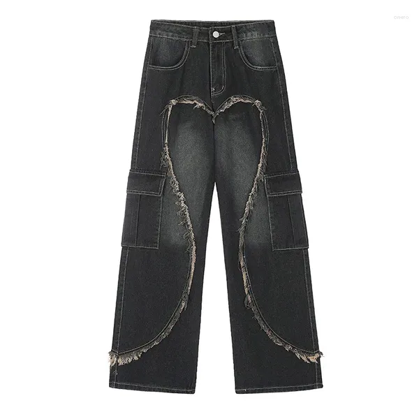 Jeans masculinos vintage hip hop calças largas oversized harakuju calças jeans soltas para retalhos masculinos