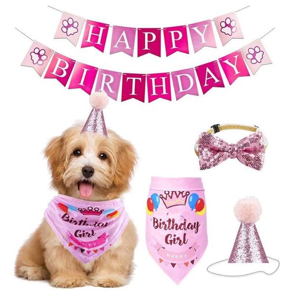 Fowecelt Fatto a mano regolabile Pet Birthday Party Decor Cat Dog Sciarpa Cappello Collare Banner Accessori per forniture fai da te Abbigliamento310G