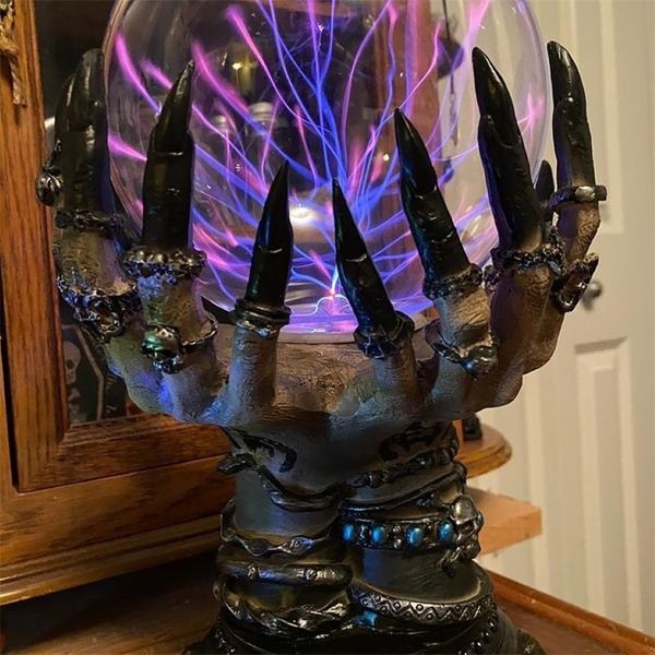 Creativo Incandescente Halloween Crystal Deluxe Magic Skull Finger Plasma Ball Spooky Home Decor 220614274Z