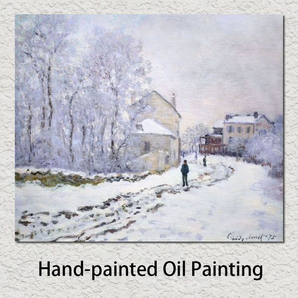 Wandlandschaftskunst-Ölgemälde Schnee bei Argenteuil Claude Monet berühmte Kunstwerkreproduktion auf Leinwand handgemalt für Wanddekoration280d