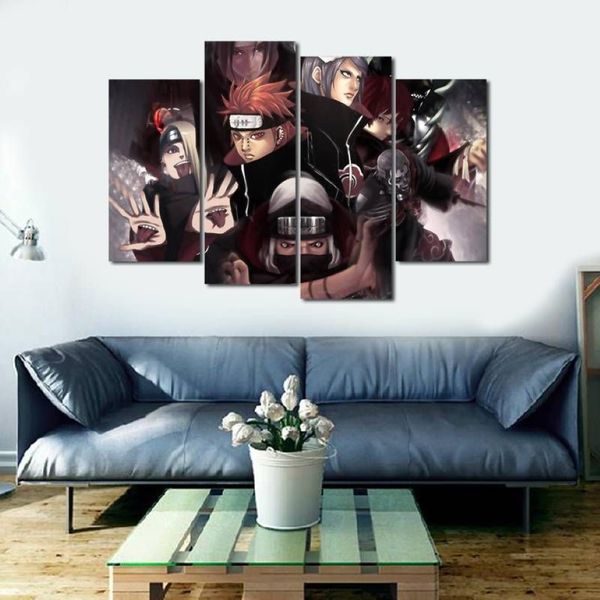 4pcs / set Unframed Naruto The Akatsuki Group Anime Poster Impressão em tela Wall Art Imagem para casa e sala de estar Decor3083