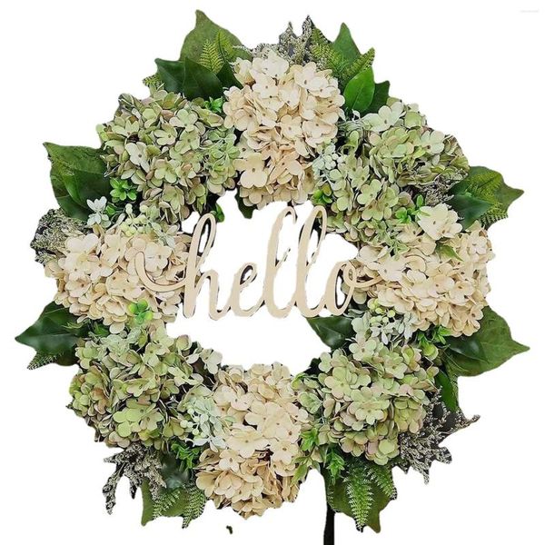 Disposizione dei fiori decorativi Sfondo Decor Corona di ortensie Porta d'ingresso in seta Verde Ciao Baby Shower in plastica