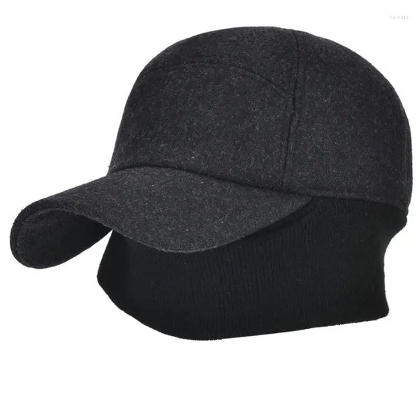 Бейсболки HT2818, осенне-зимняя бейсболка, мужская толстая теплая ушанка, мужская шерстяная шапка, 6 панелей, шапки для папы с ушами