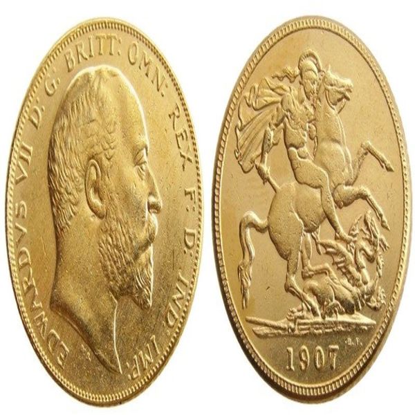 Moeda britânica rara de 1907 do Reino Unido, King Edward VII 1 Sovereign Matt 24-K, moedas de cópia banhadas a ouro 304L