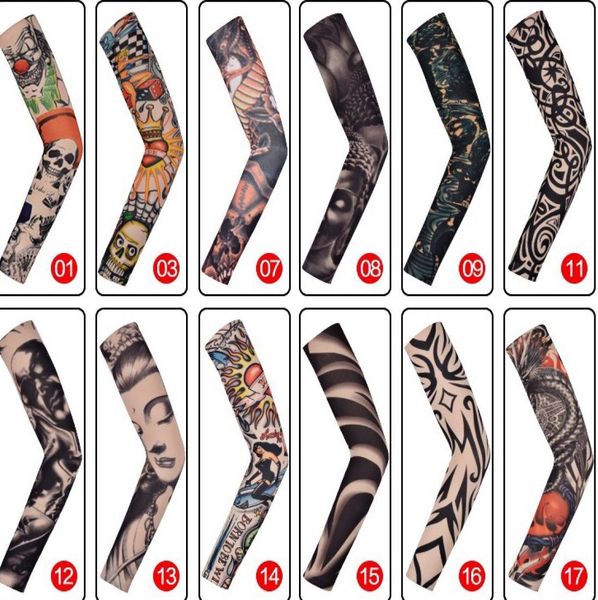 1 peça antisol moda masculina e feminina tatuagem braço perna mangas de nylon elástico alto festa de halloween dança tatuagem manga 9386059