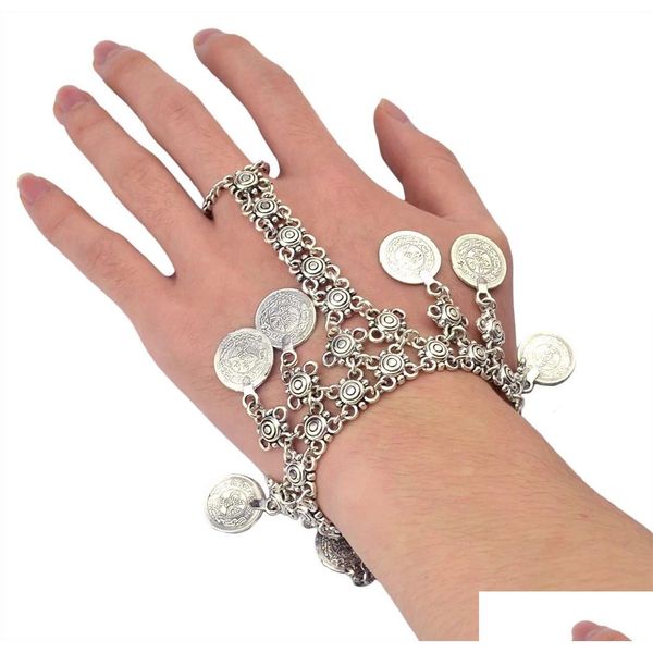 Kette Neue Sier Münze Armband Einstellbar Handgefertigt Floral Boho Gypsy Beachy Ethnisch Mit Ring Schmuck Drop Lieferung Schmuck Armbänder Dhabq