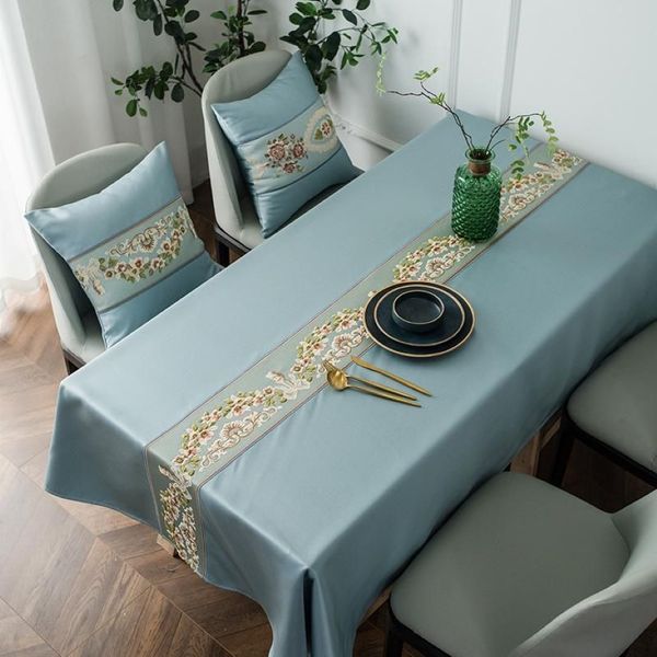 Pano de mesa luz luxo à prova dwaterproof água bordado corredor tv gabinete decoração casa capa para casamento jantar tablecloth254c