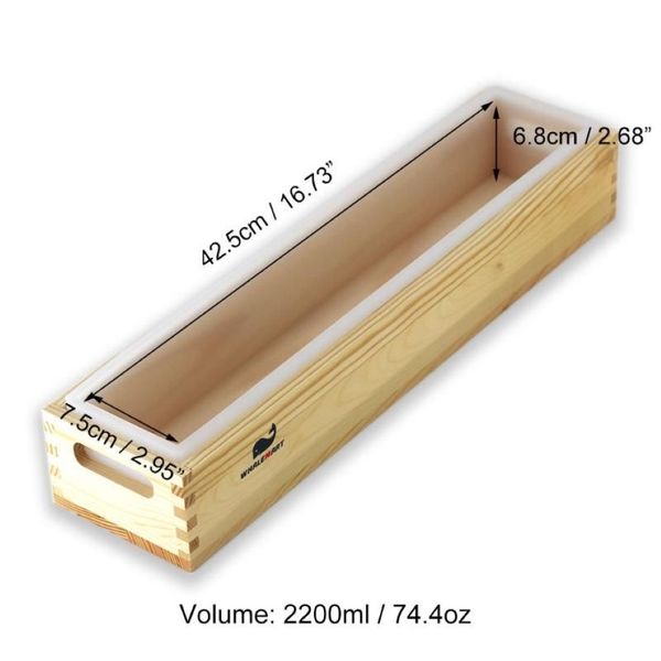 Handwerkswerkzeuge 2 2L-Laib-Seifenform mit Holzkastenabdeckung 6 6 mm Silikonmaterial-Liner Großes Rechteck für handgemachte Kaltherstellung Supplie312Q