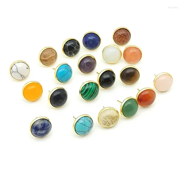 Ohrstecker 15 Paare 12 MM Naturstein Gold Farbe Schmuck Tigerauge Opal Blau Rosa Kristall Ohrringe Frauen Männer Geschenk