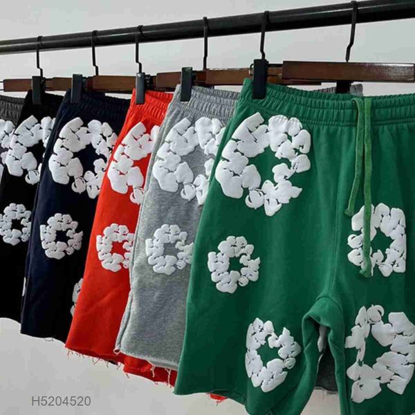 Tasarımcı Denimtears Erkek ve Kadın Moda Yaz Giysileri Takipleri Amerikan Stil CO Markalı Kapok Köpük Baskılı Gevşek Şort Sıhhi Pantolon Spor FKD9