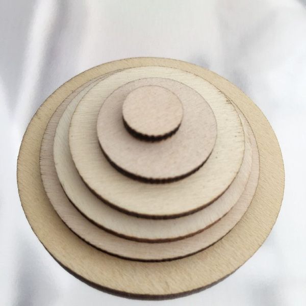 Cerchi artigianali in legno Chip rotondi 10mm - 100mm Mini ritagli di legno Ornamento Disco vuoto Pittura fai da te Tag Decorazione Arte Artigianato272v